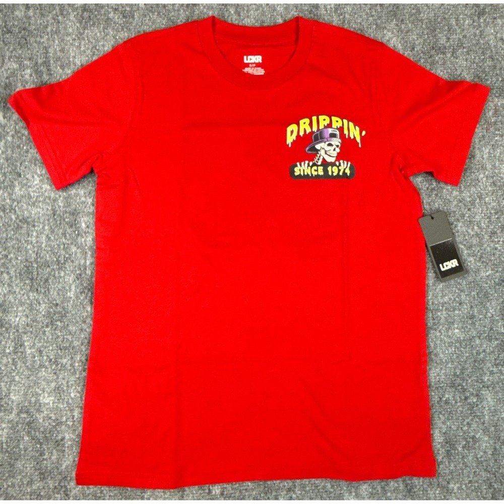 LCKR Boys Youth Small Red Drippin Since 1974 Skeleton BMX Graphic T-Shirt NWT